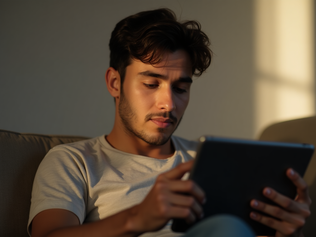 Estudiante aprendiendo con una tablet